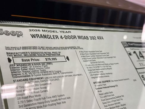 New 2026 Jeep Wrangler Unlimited Rubicon 392 w/ Quick Order Package 27X Moab AWD/4WD image 10