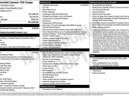 Used 2019 Chevrolet Camaro SS w/ Black Appearance Package image 10