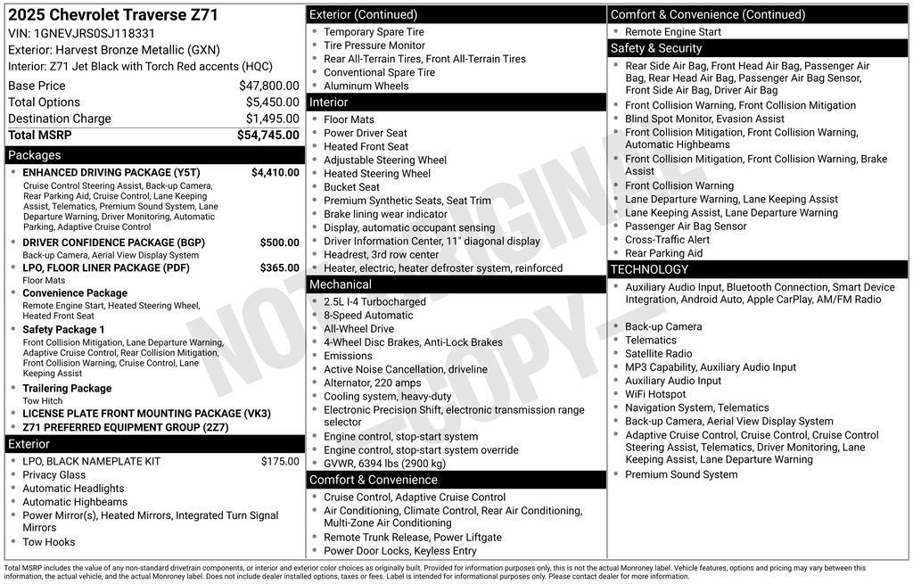 Used 2025 Chevrolet Traverse Z71 w/ Enhanced Driving Package AWD/4WD image 1