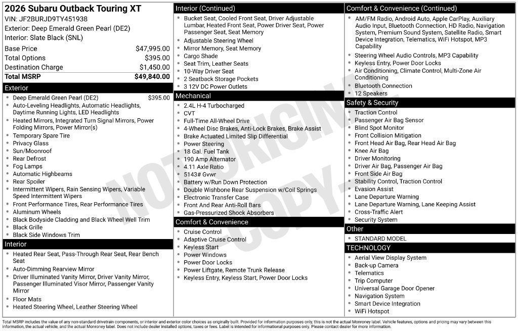 Certified 2026 Subaru Outback Touring XT AWD/4WD image 58