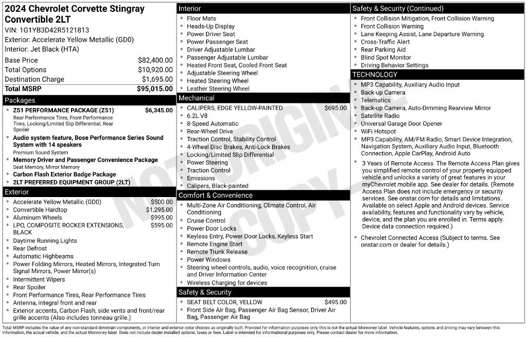 Used 2024 Chevrolet Corvette Stingray Preferred Conv w/ Z51 Performance Package RWD image 3
