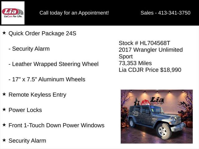 Certified 2017 Jeep Wrangler Unlimited Sport w/ Quick Order Package 24S AWD/4WD image 11