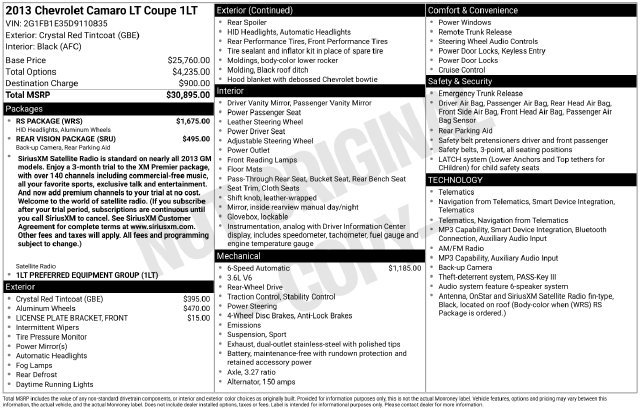 Used 2013 Chevrolet Camaro LT w/ RS Package RWD image 13
