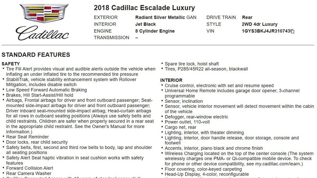 Used 2018 Cadillac Escalade Luxury RWD image 17