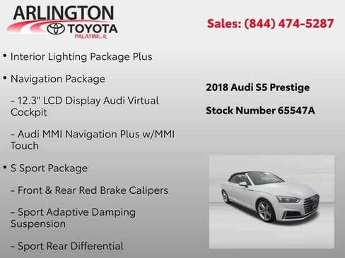 Used 2018 Audi S5 Prestige w/ S Sport Package AWD/4WD image 2