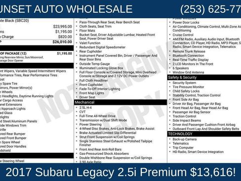 Used 2017 Subaru Legacy 2.5i Premium w/ Moonroof Package AWD/4WD image 41