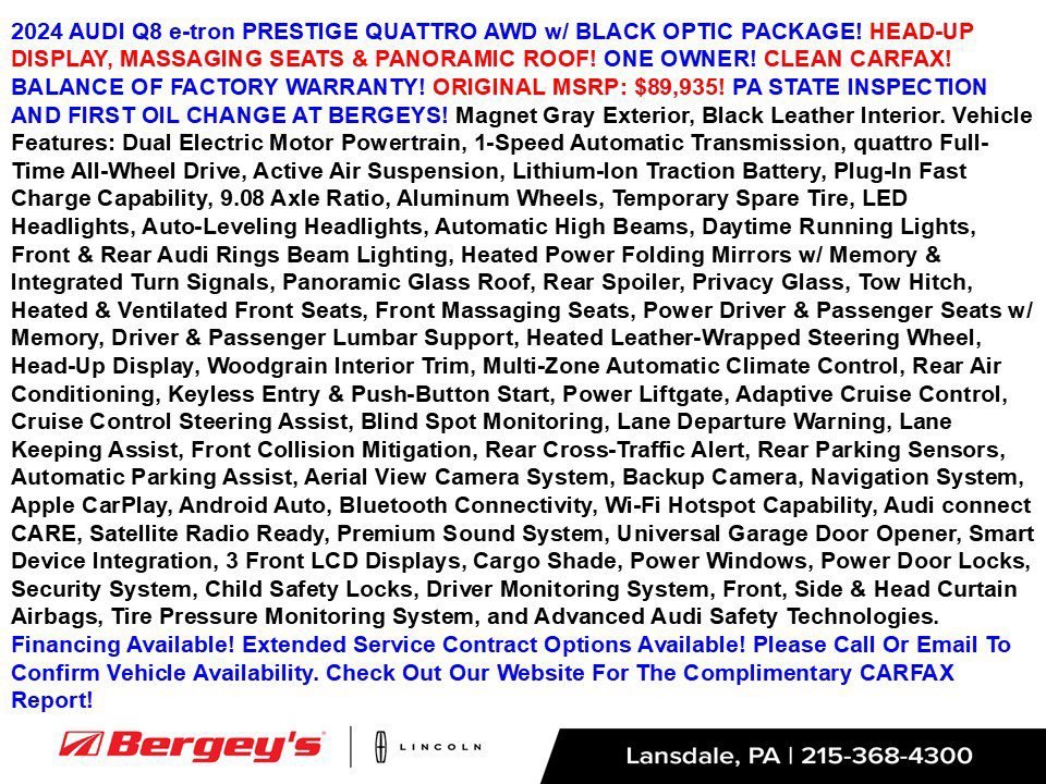 Used 2024 Audi Q8 e-tron Prestige w/ Prestige Package AWD/4WD image 2