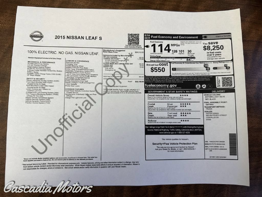 Used 2015 Nissan Leaf S w/ Charge Package FWD image 4