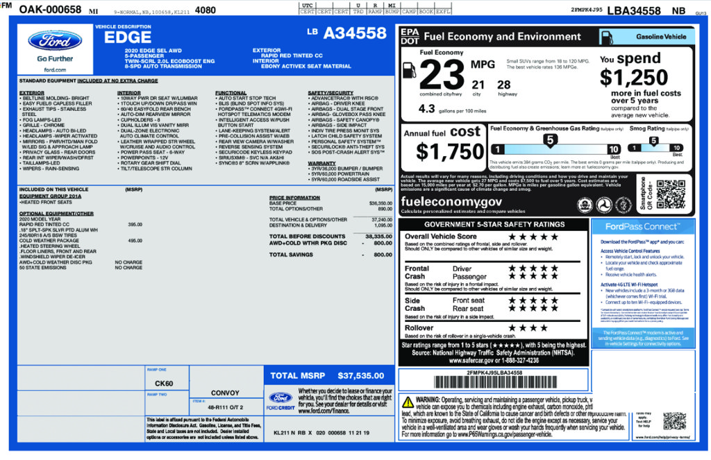 Used 2020 Ford Edge SEL w/ Cold Weather Package AWD/4WD image 2