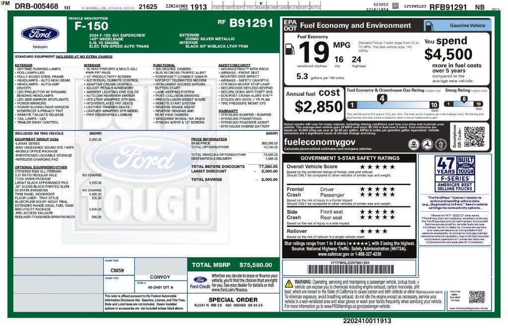Used 2024 Ford F150 Lariat w/ Equipment Group 502A High AWD/4WD image 2