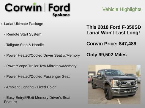 Used 2018 Ford F350 Lariat w/ Lariat Ultimate Package AWD/4WD image 12
