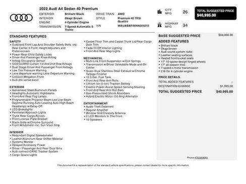 Used 2022 Audi A4 2.0T Premium w/ Convenience Package AWD/4WD image 4