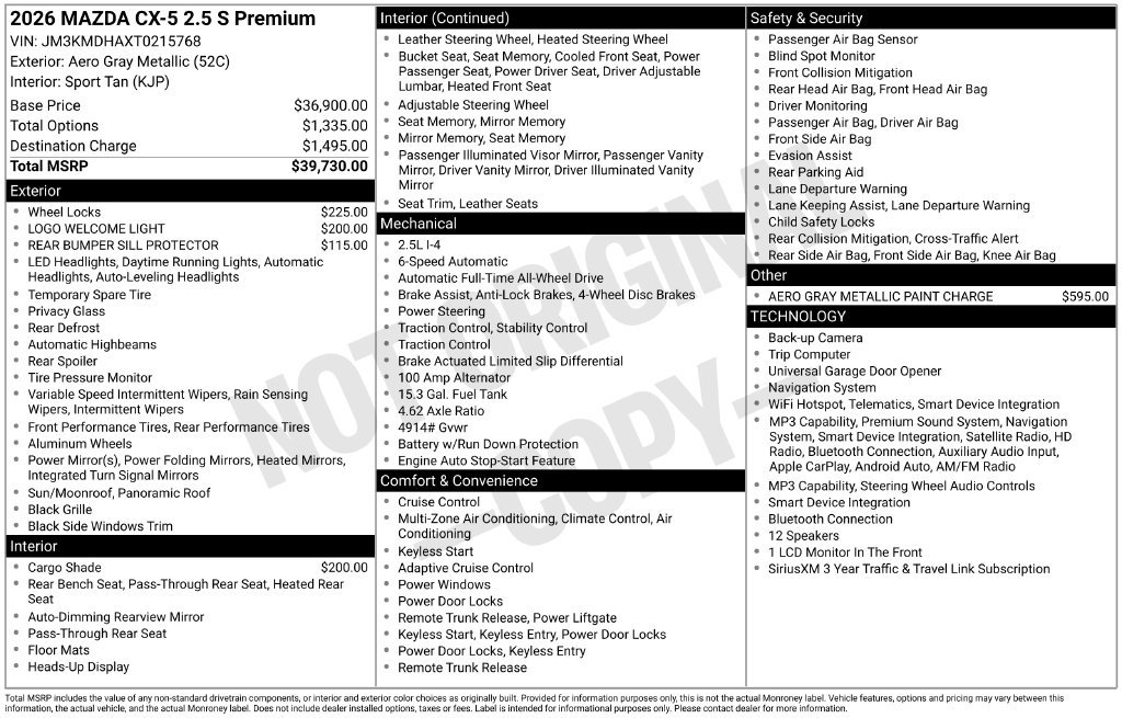 New 2026 MAZDA CX-5 2.5 S w/ Premium Package AWD/4WD image 2