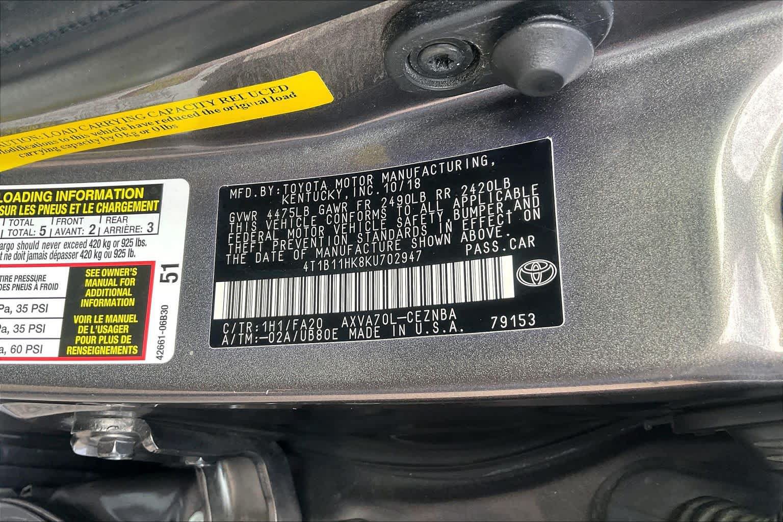Used 2019 Toyota Camry LE FWD image 33