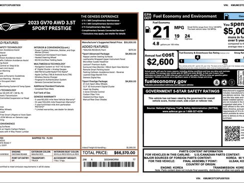 Certified 2023 Genesis GV70 3.5T Sport w/ Sport Prestige Package AWD/4WD image 3
