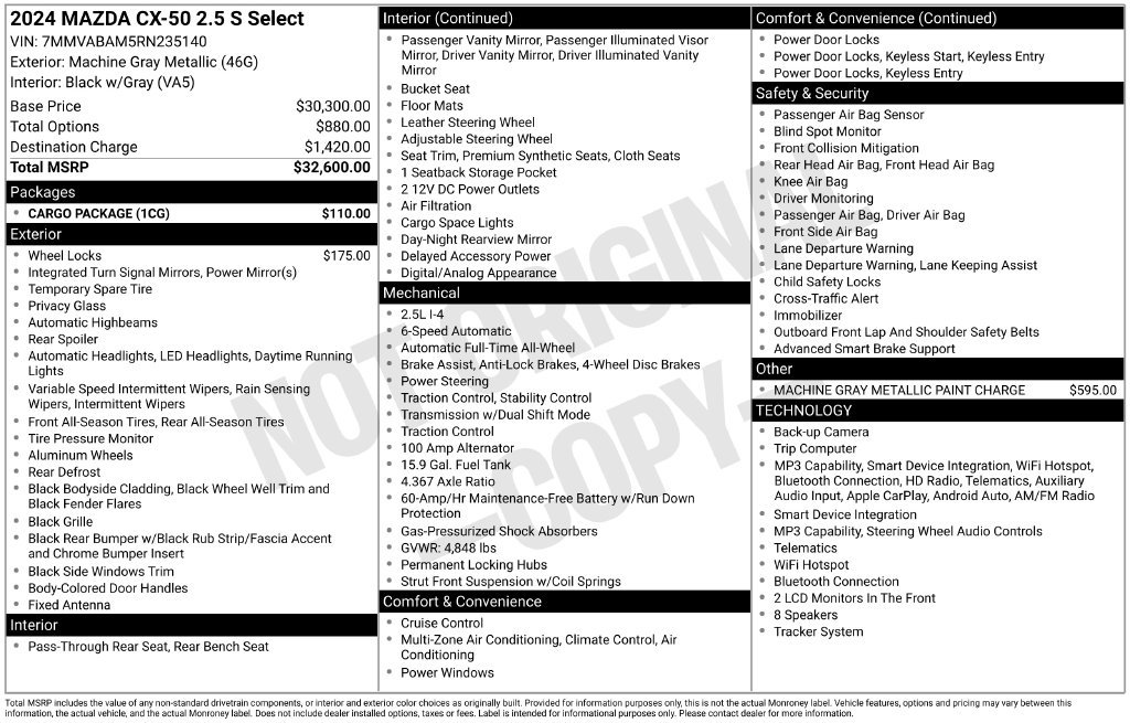 Certified 2024 MAZDA CX-50 AWD 2.5 S w/ Cargo Package image 3