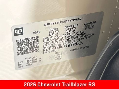 New 2026 Chevrolet TrailBlazer RS FWD image 26