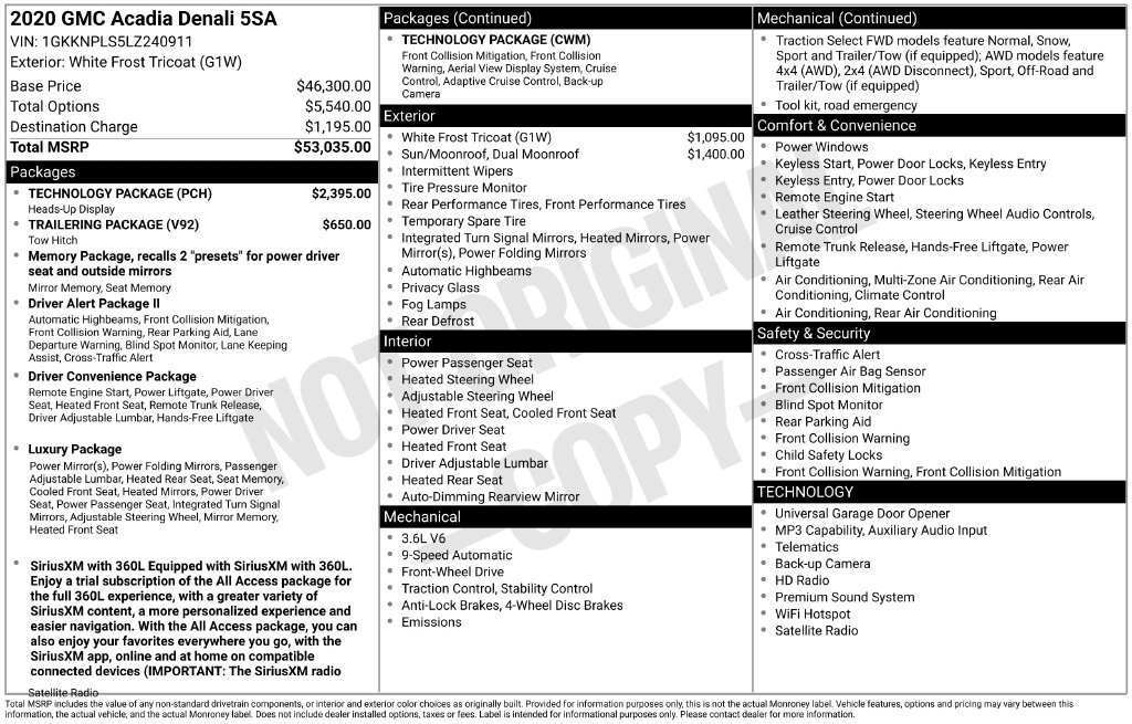 Used 2020 GMC Acadia Denali w/ Technology Package FWD image 2