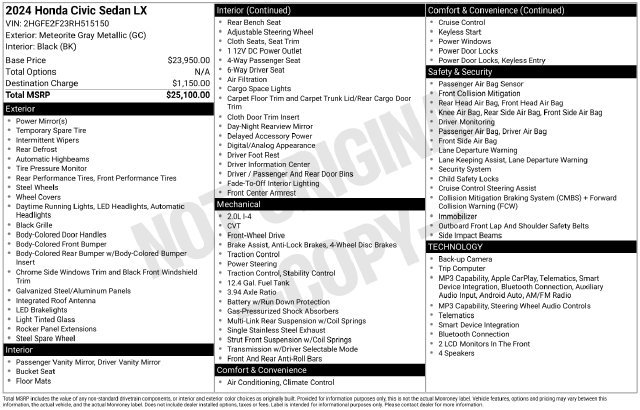 Used 2024 Honda Civic LX image 33