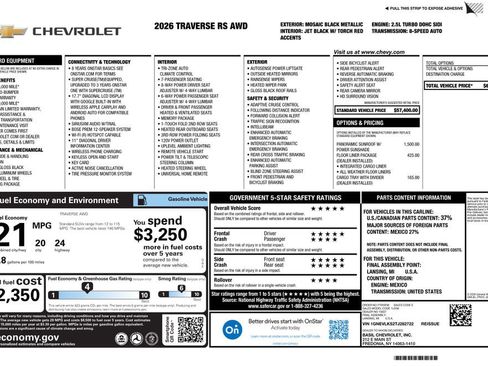 New 2026 Chevrolet Traverse RS w/ LPO, Floor Liner Package image 4