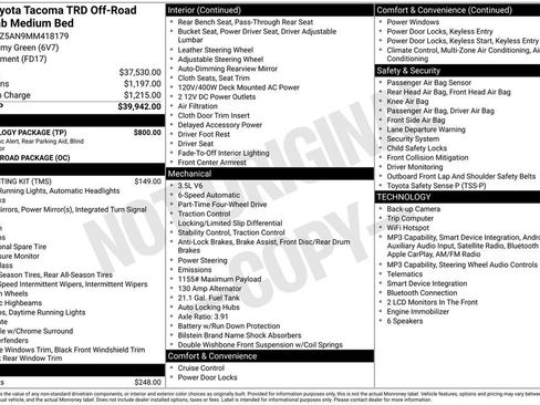Used 2021 Toyota Tacoma TRD Off-Road w/ Technology Package AWD/4WD image 5