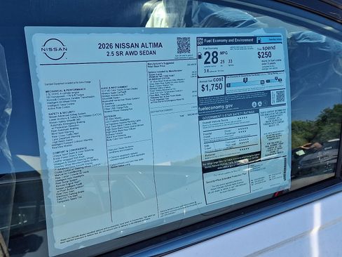 New 2026 Nissan Altima 2.5 SR w/ SR Midnight Edition Package AWD/4WD image 8