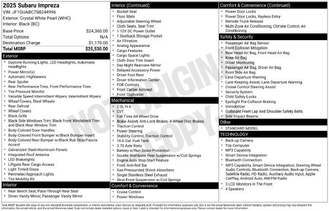 Certified 2025 Subaru Impreza 2.0i AWD/4WD image 21
