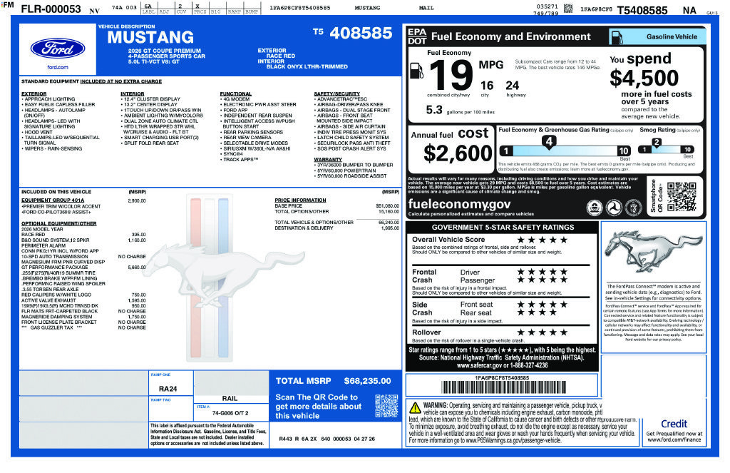 New 2026 Ford Mustang GT Premium w/ GT Performance Package RWD image 35