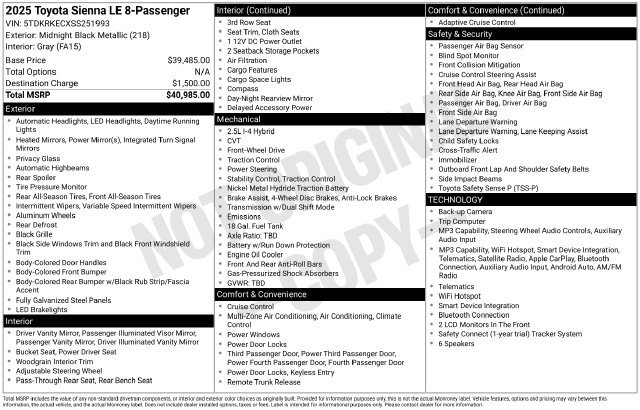 Used 2025 Toyota Sienna LE FWD image 4
