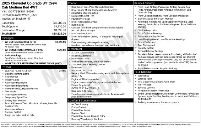 Certified 2025 Chevrolet Colorado W/T w/ WT Custom Package AWD/4WD image 34