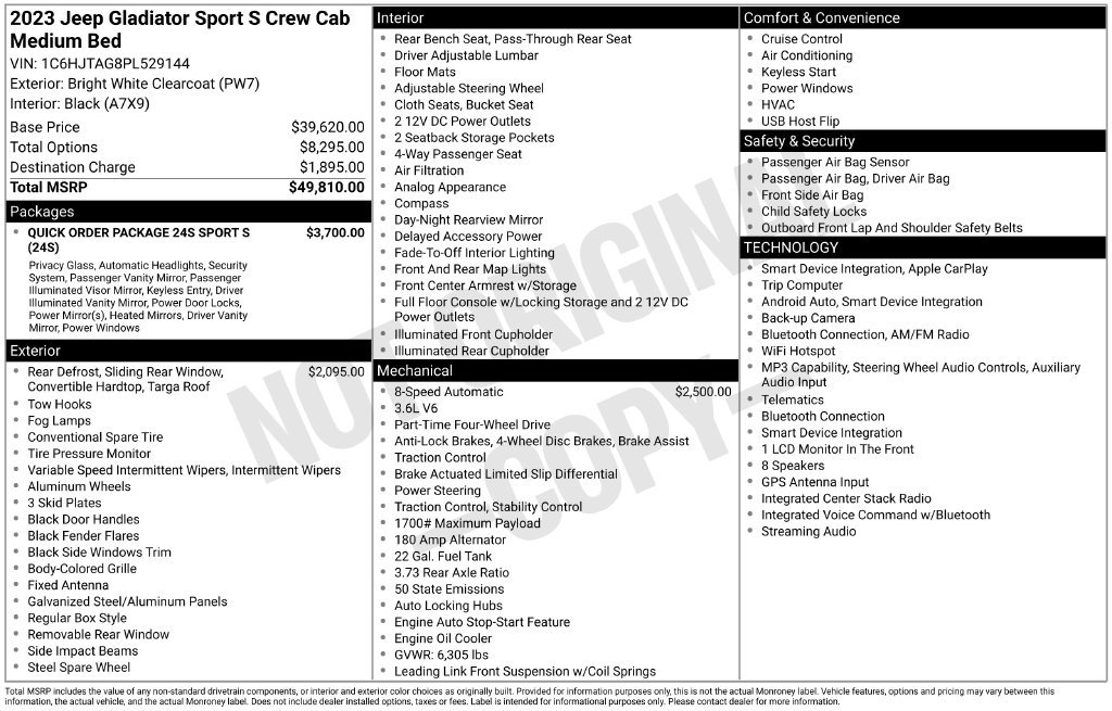 Used 2023 Jeep Gladiator Sport AWD/4WD image 43