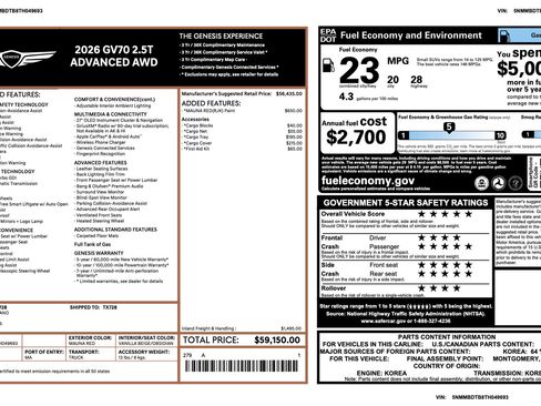 Certified 2026 Genesis GV70 2.5T Advanced AWD/4WD image 3