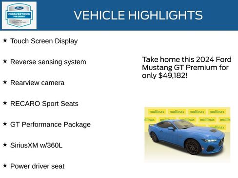 Certified 2024 Ford Mustang GT Premium w/ GT Performance Package RWD image 21