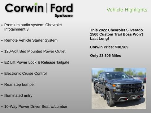 Used 2022 Chevrolet Silverado 1500 Custom Trail Boss AWD/4WD image 6