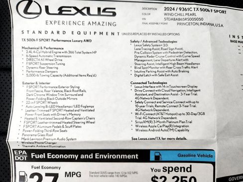 Used 2024 Lexus TX 500h AWD image 47