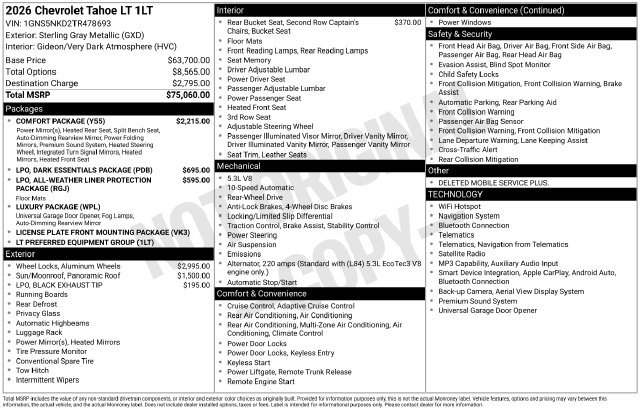 New 2026 Chevrolet Tahoe LT w/ Comfort Package RWD image 4