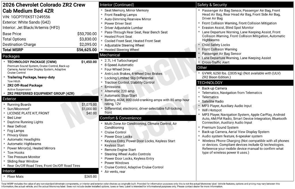 New 2026 Chevrolet Colorado ZR2 w/ Technology Package AWD/4WD image 8