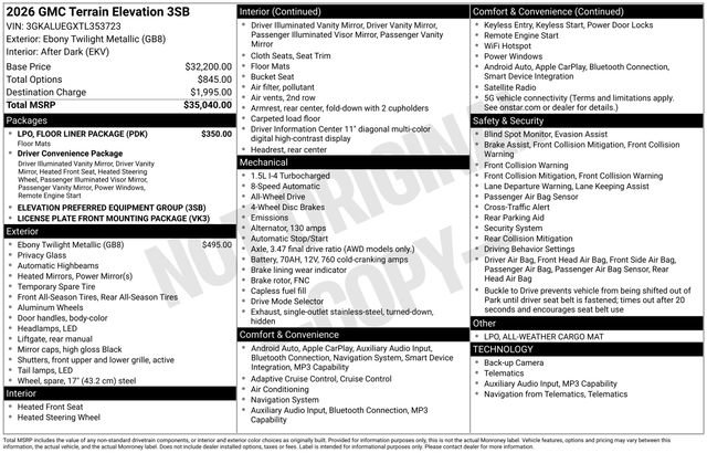 Used 2026 GMC Terrain Elevation w/ LPO, Floor Liner Package AWD/4WD image 5