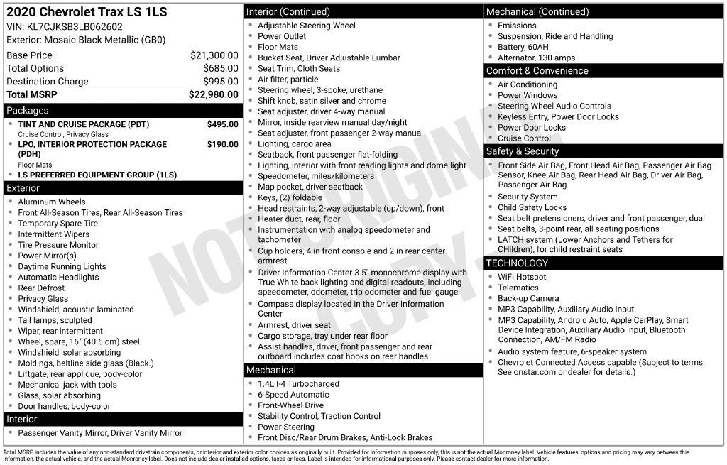 Used 2020 Chevrolet Trax LS w/ Tint and Cruise Package FWD image 10