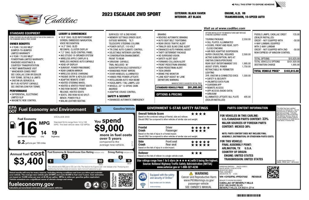 Used 2023 Cadillac Escalade Sport w/ Touring Package RWD image 10