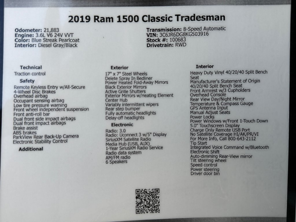 Used 2019 RAM 1500 Tradesman w/ Power & Remote Entry Group RWD image 48