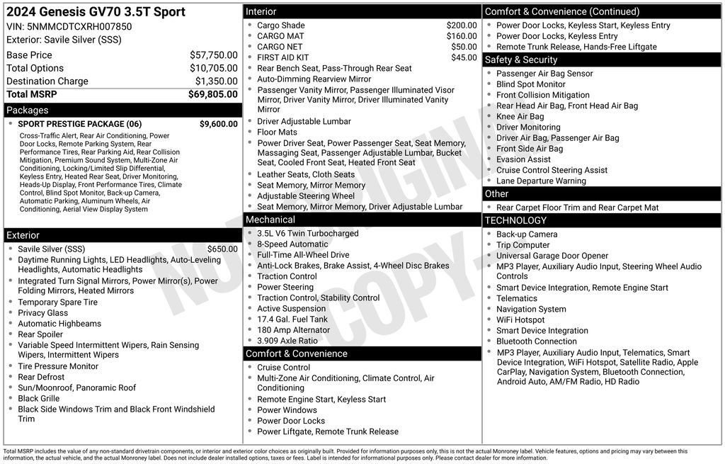 Used 2024 Genesis GV70 3.5T Sport w/ Sport Prestige Package AWD/4WD image 2