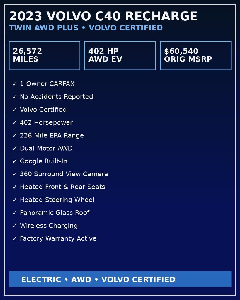 Certified 2023 Volvo C40 P8 Recharge Plus w/ Climate Package AWD/4WD image 2