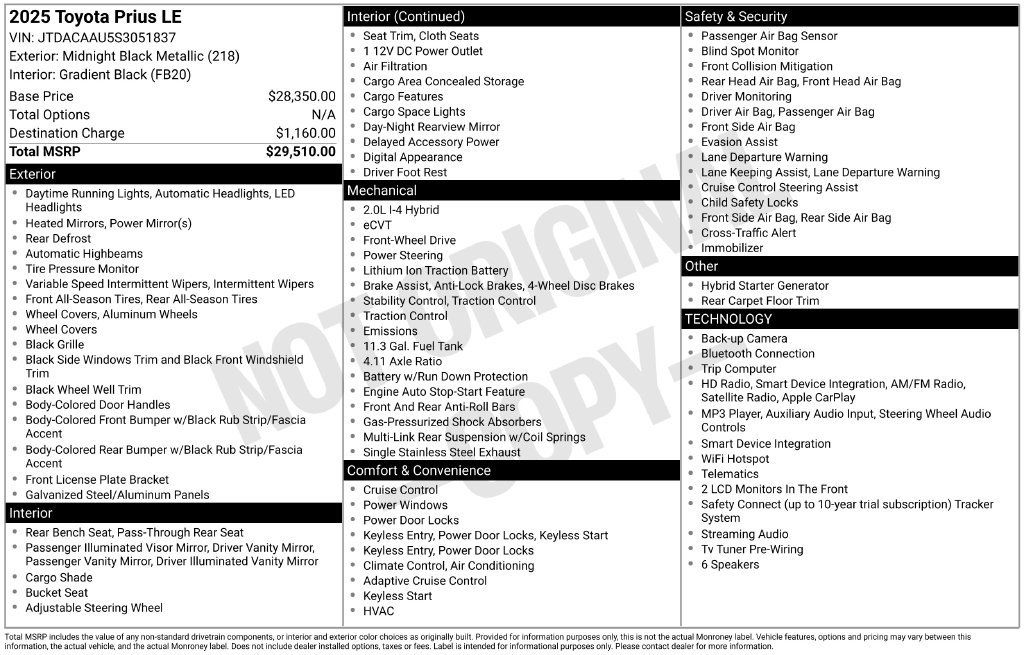 Used 2025 Toyota Prius LE FWD image 2