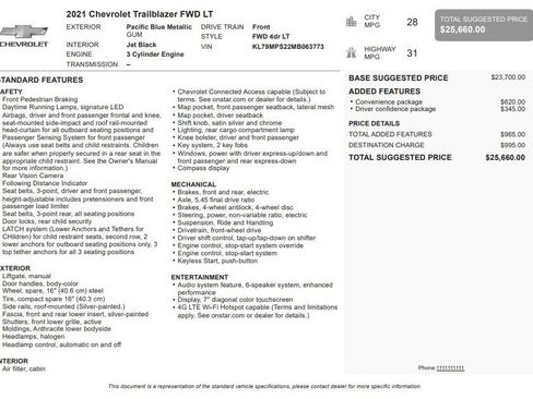 Certified 2021 Chevrolet TrailBlazer LT w/ Convenience Package image 33