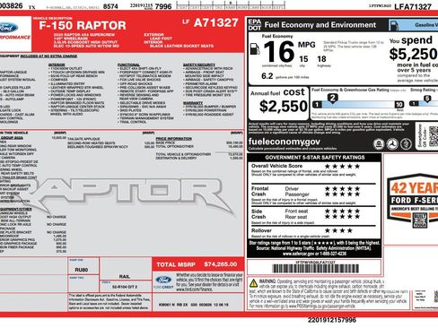 Used 2020 Ford F150 Raptor w/ Equipment Group 802A Luxury image 69