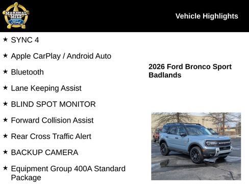 New 2026 Ford Bronco Sport Badlands w/ Badlands Tech Package AWD/4WD image 2