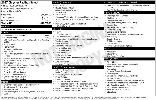New 2027 Chrysler Pacifica Select AWD/4WD image 4