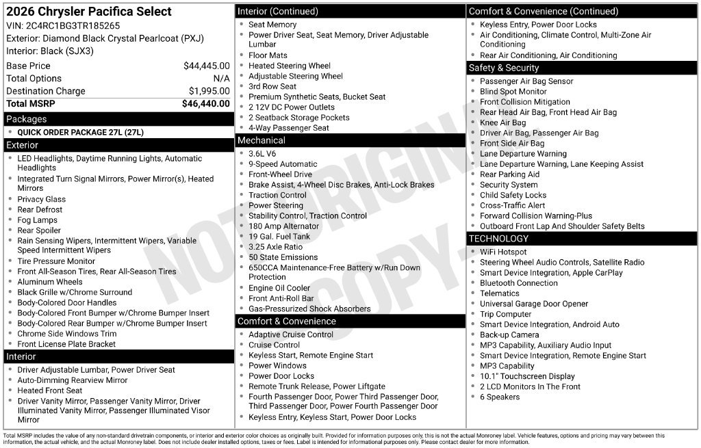 Used 2026 Chrysler Pacifica Select FWD image 10