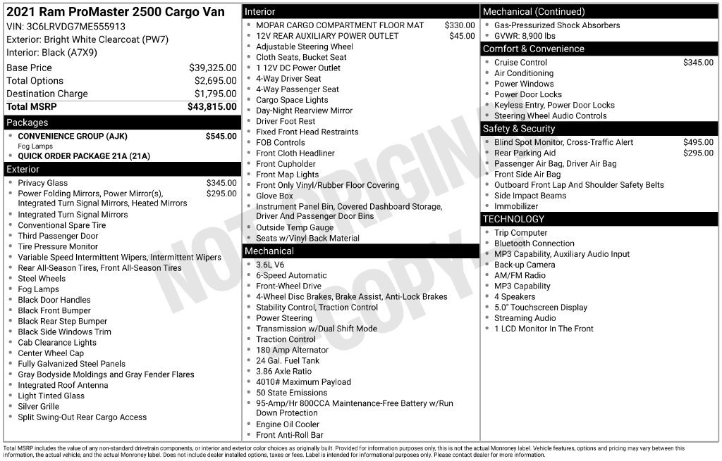 Used 2021 RAM ProMaster 2500 w/ Convenience Group FWD image 6